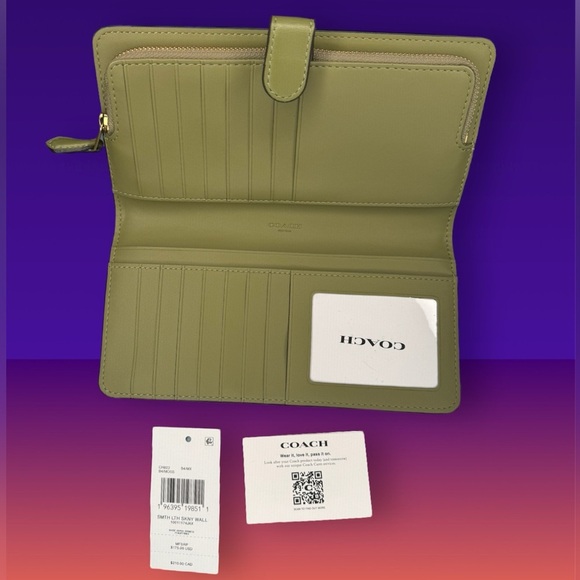 COACH skinny wallet in moss with brass hardware  NWT​ - Picture 4 of 4